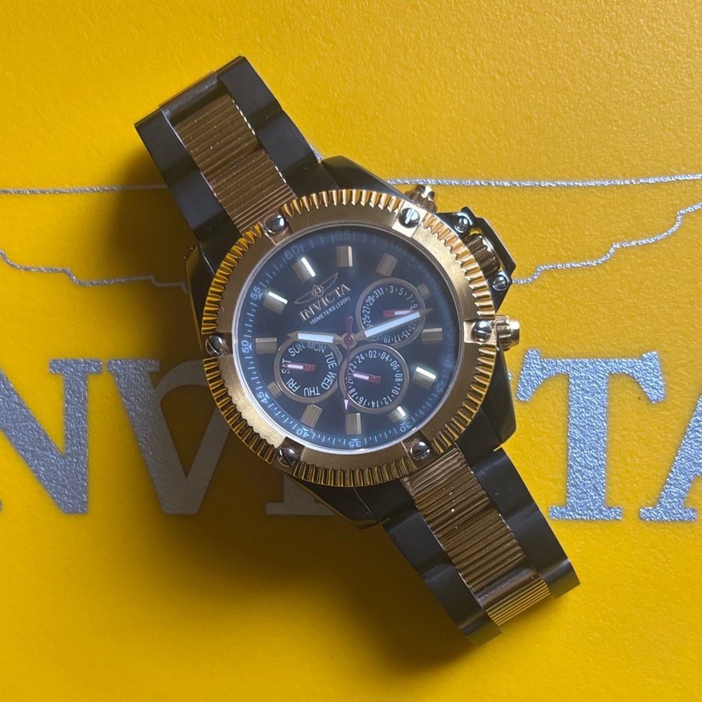 Invicta Black and Gold Chronograph Watch